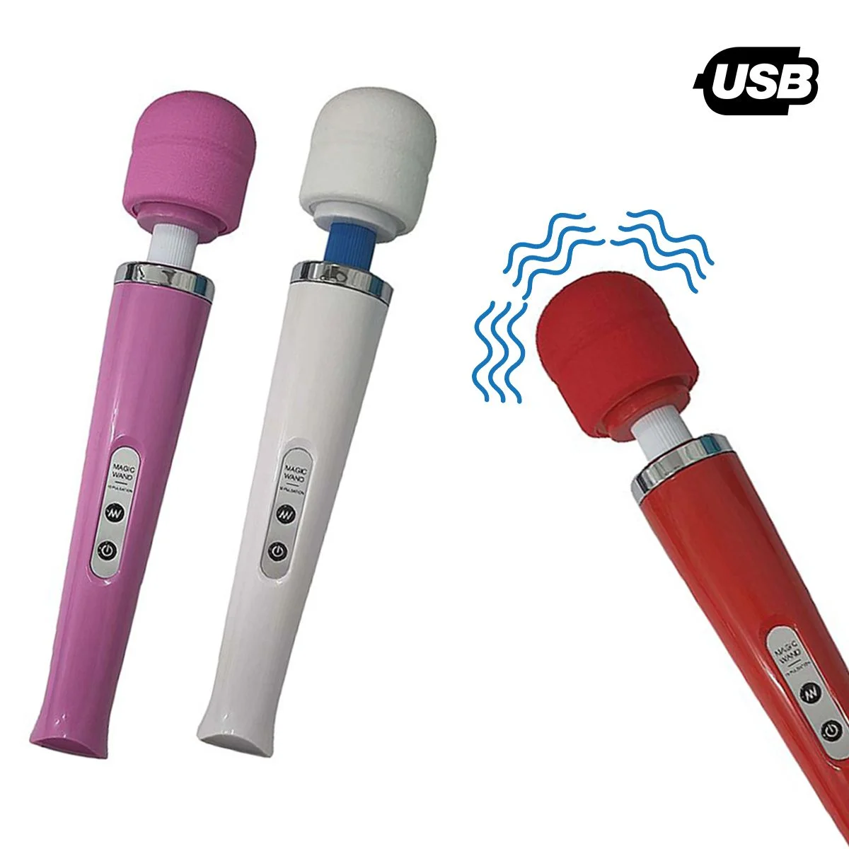 Vibrador Recarregável Varinha Mágica Silicone USB Cor:Rosa - Imagem 3