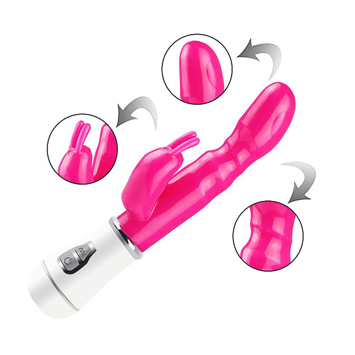 Vibrador Duplo Coelhinho Ponto G Clitóris USB 16cm Rosa Pink - Imagem 2