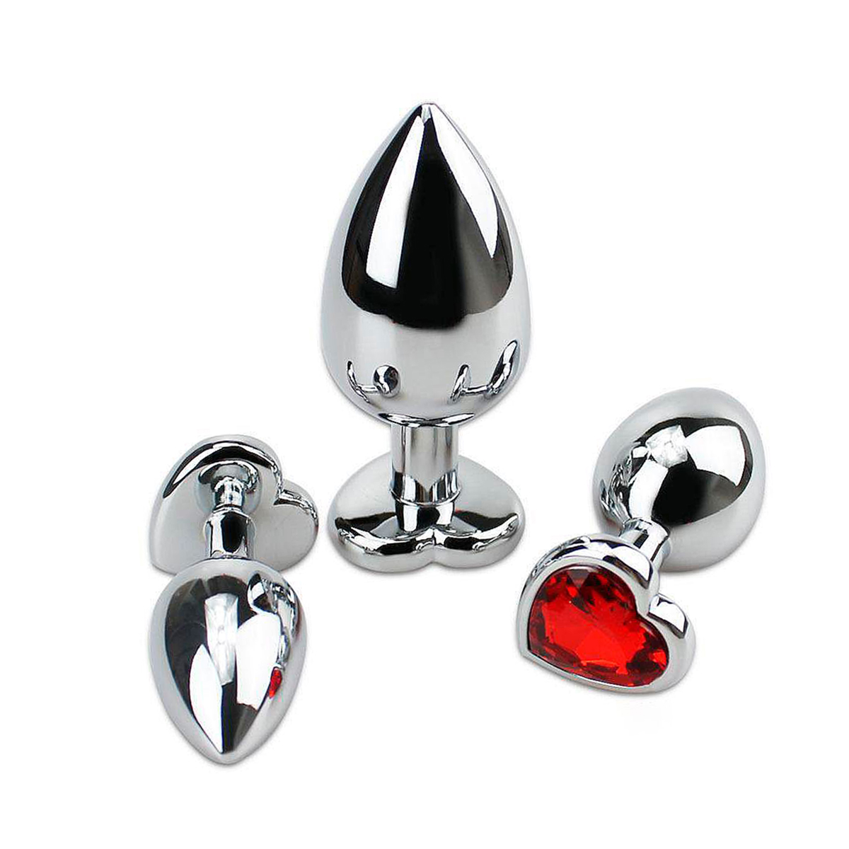 Plug Anal Aço Inoxidável Tam.P Joia Formato Coração Vermelho - Imagem 2
